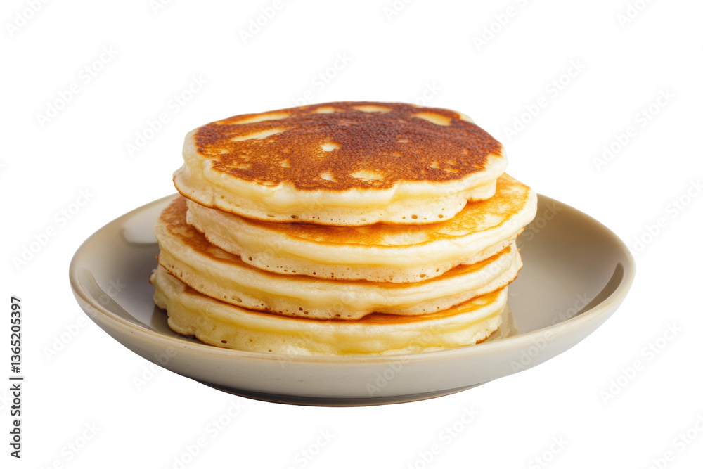 Stack of fluffy pancakes on plate against white background, cut out Stack of fluffy pancakes on plate against white background, cut out
