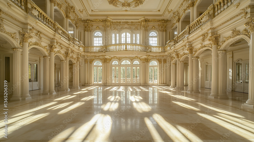 Obraz premium Elegant baroque style hall with gilded accents and large windows