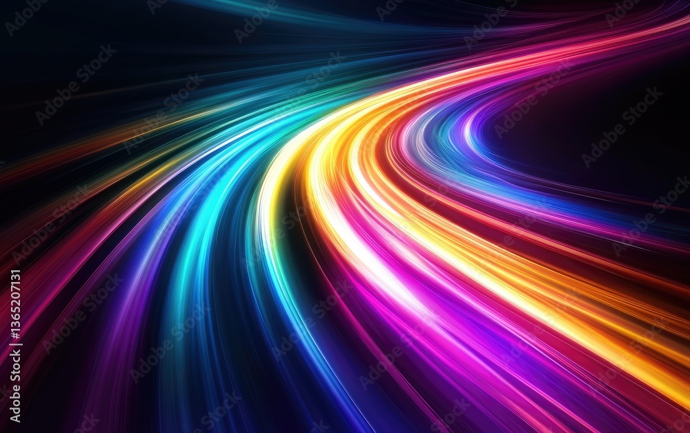 A vibrant, abstract representation of flowing light trails in a dark space, showcasing a blend of colors that creates a dynamic visual effect, suitable for backgrounds or digital art A vibrant, abstract representation of flowing light trails in a dark space, showcasing a blend of colors that creates a dynamic visual effect, suitable for backgrounds or digital art