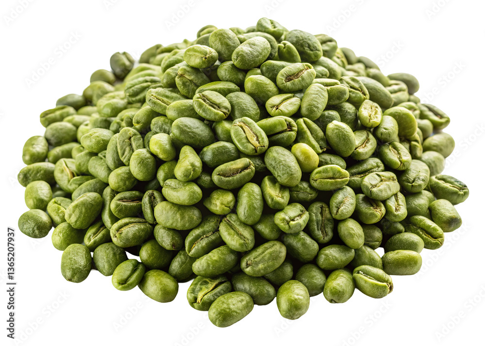 A large pile of vibrant green coffee beans sits against a black background a close up view showing the details of the beans A large pile of vibrant green coffee beans sits against a black background a close up view showing the details of the beans