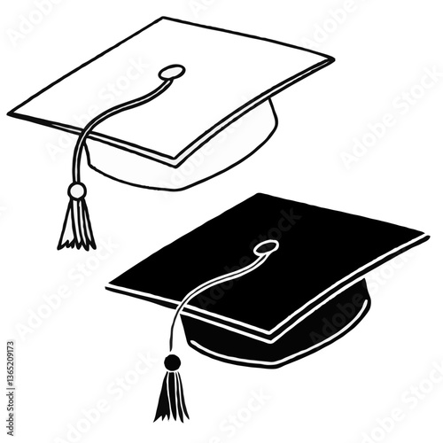 Simple Graduation Hat Illustration – Solid and Outline Design

