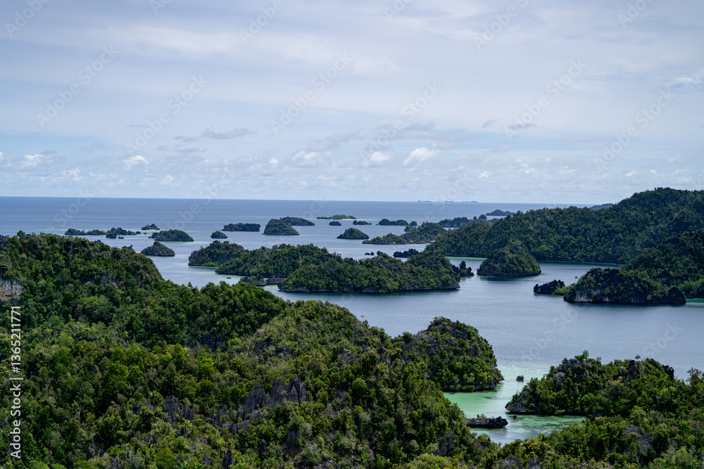 Remote tropical islands stretch across the horizon in Raja Ampat archipelago Remote tropical islands stretch across the horizon in Raja Ampat archipelago