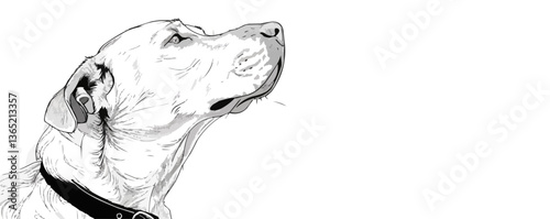 Line art illustration of dog's profile view with collar on white background.
