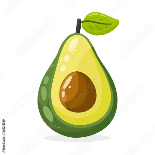 Fresh ripe avocado with leaves on white background.