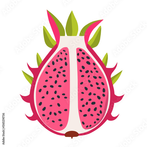 Vibrant whole and sliced dragon fruit with green spikes and white flesh.