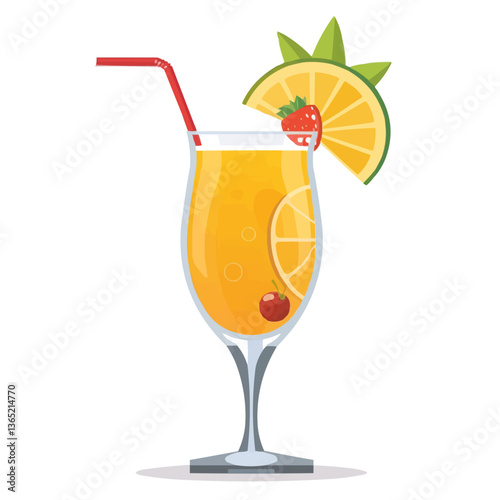 Refreshing citrus and strawberry iced drink with grapefruit and lemon slice.