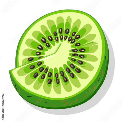 Vibrant sliced kiwi fruit with bright green flesh and brown skin.