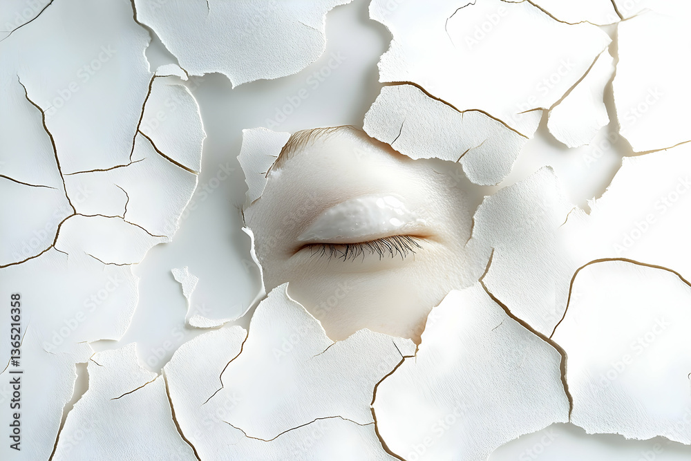 Obraz premium Surreal Eye Emerging Through Cracked Surface of Porcelain Beauty