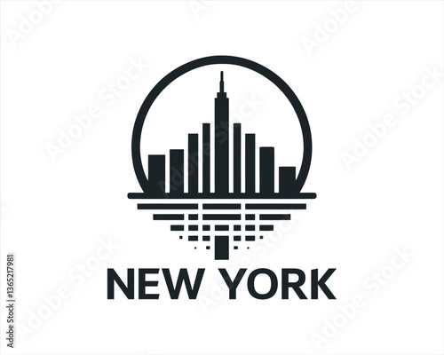 New York City skyline silhouette black and white logo vector illustration. New York City of United States of America vector template. Urban Architecture and Skyscrapers