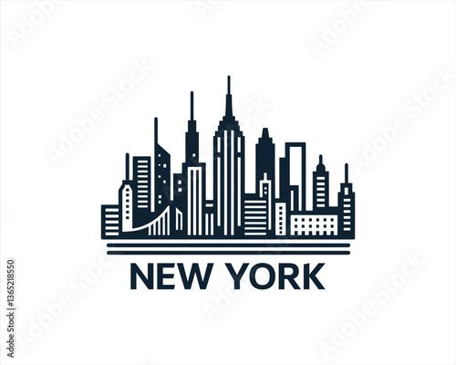 New York City skyline silhouette black and white logo vector illustration. New York City of United States of America vector template. Urban Architecture and Skyscrapers