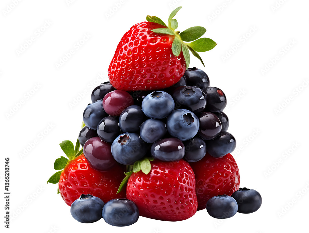 Blueberry and strawberry fruits arrangement isolated on transparent background Blueberry and strawberry fruits arrangement isolated on transparent background
