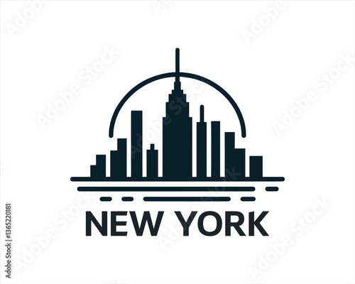 New York City skyline silhouette black and white logo vector illustration. New York City of United States of America vector template. Urban Architecture and Skyscrapers