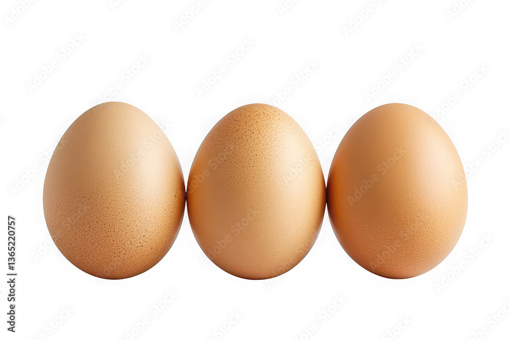 Three perfect brown eggs nestled together, a simple yet elegant still life against a clean white background. Three perfect brown eggs nestled together, a simple yet elegant still life against a clean white background.