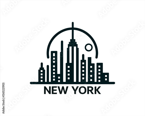 New York City skyline silhouette black and white logo vector illustration. New York City of United States of America vector template. Urban Architecture and Skyscrapers