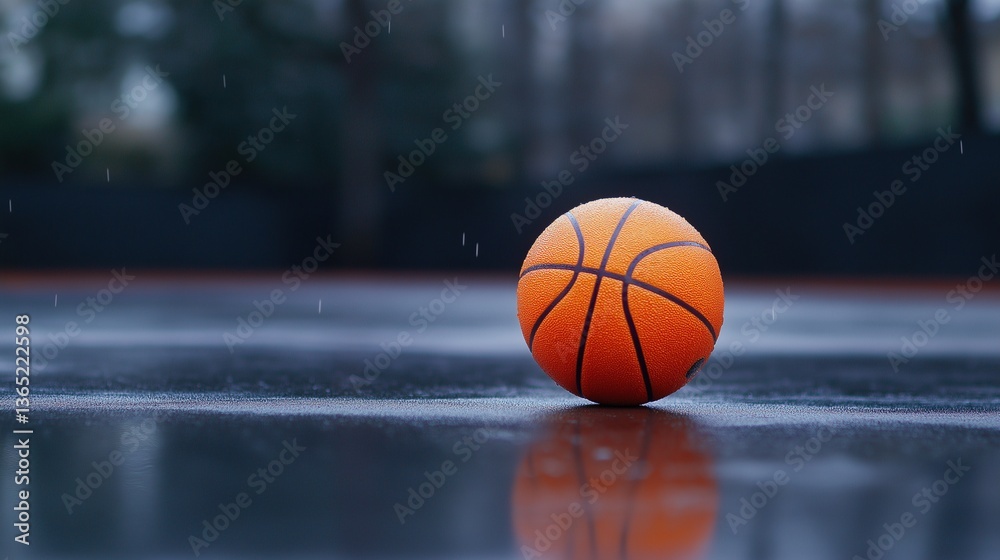 Close-up of a basketball in rain. Close-up of a basketball in rain.