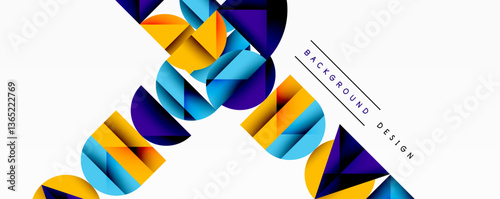 Abstract geometric pattern with intersecting circles and triangles in gradients. The high-contrast composition creates depth and a dynamic, modern aesthetic