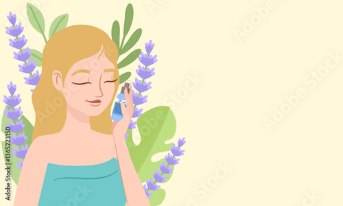 Woman applying natural cosmetic product for facial care and wellness