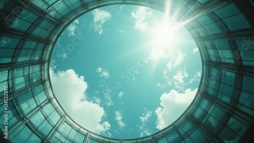Modern Building Skylight: Sunlit Blue Sky and Clouds