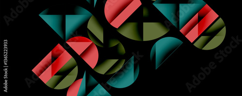 Abstract geometric pattern with intersecting circles and triangles in gradients. The high-contrast composition creates depth and a dynamic, modern aesthetic