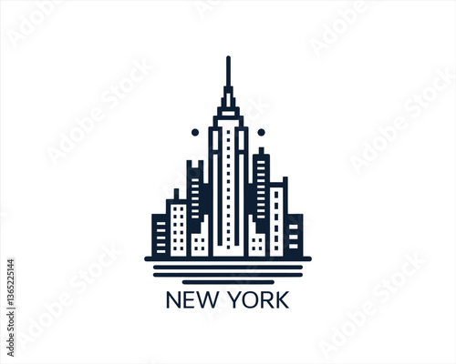 New York City skyline silhouette black and white logo vector illustration. New York City of United States of America vector template. Urban Architecture and Skyscrapers