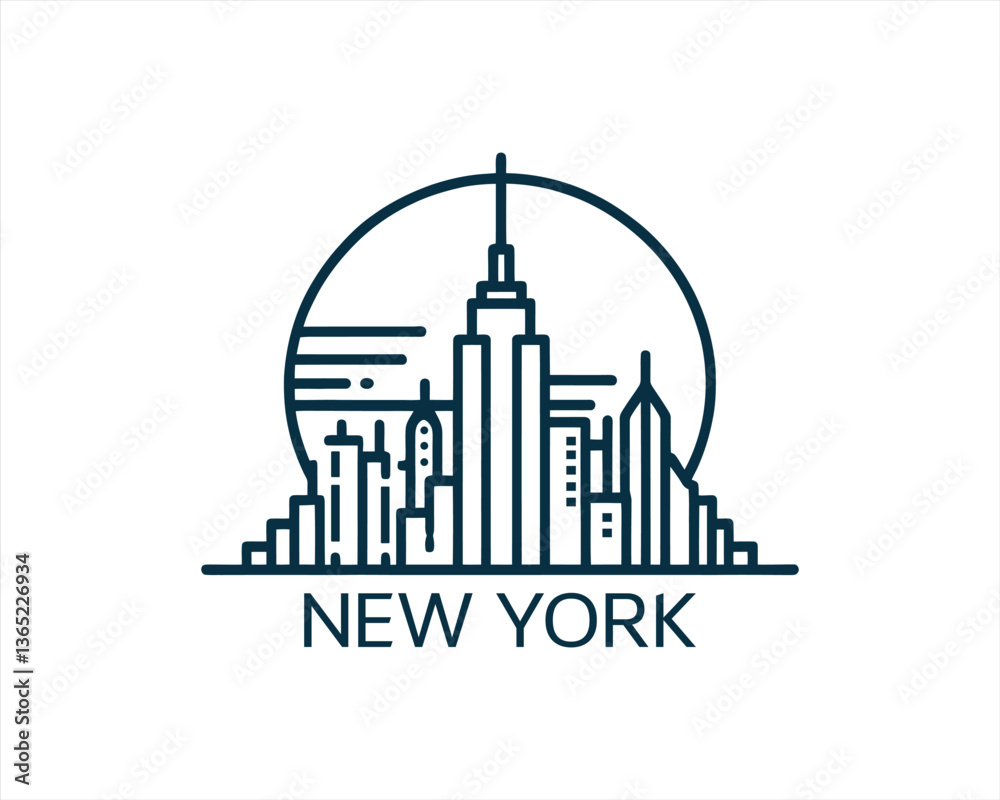 Fototapeta premium New York City skyline silhouette black and white logo vector illustration. New York City of United States of America vector template. Urban Architecture and Skyscrapers