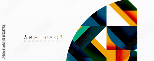 Abstract geometric artwork with interwoven angular and curved shapes, dynamic composition with smooth gradients and bold contrasts