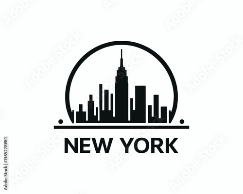 New York City skyline silhouette black and white logo vector illustration. New York City of United States of America vector template. Urban Architecture and Skyscrapers