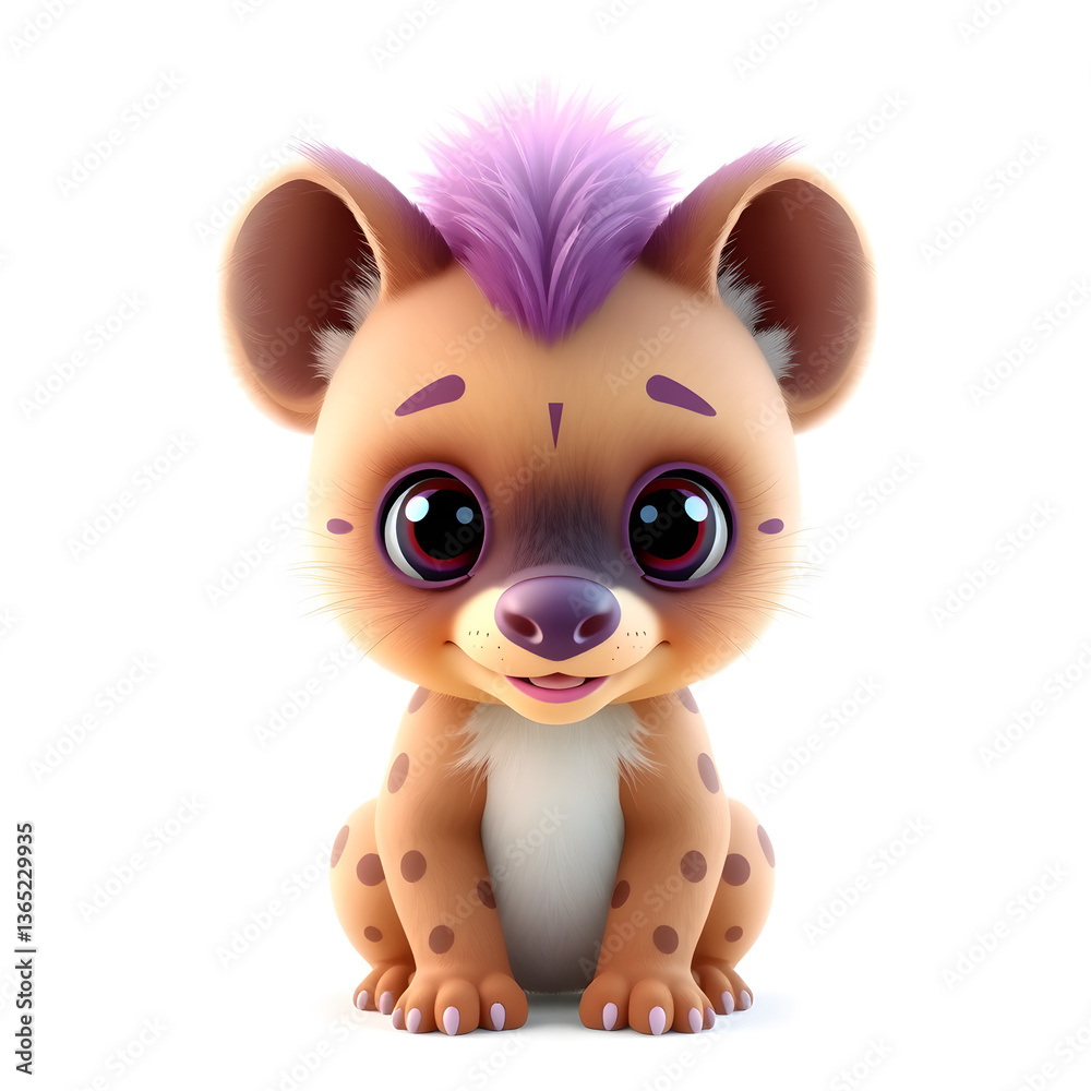 Hyena – 3D baby hyena, tiny fluffy mane, chubby body, big playful eyes, pastel brown and purple tones, white background. Generative AI
Hyena – 3D baby hyena, tiny fluffy mane, chubby body, big playful eyes, pastel brown and purple tones, white background. Generative AI