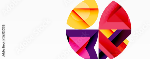 Abstract geometric artwork with interwoven angular and curved shapes, dynamic composition with smooth gradients and bold contrasts