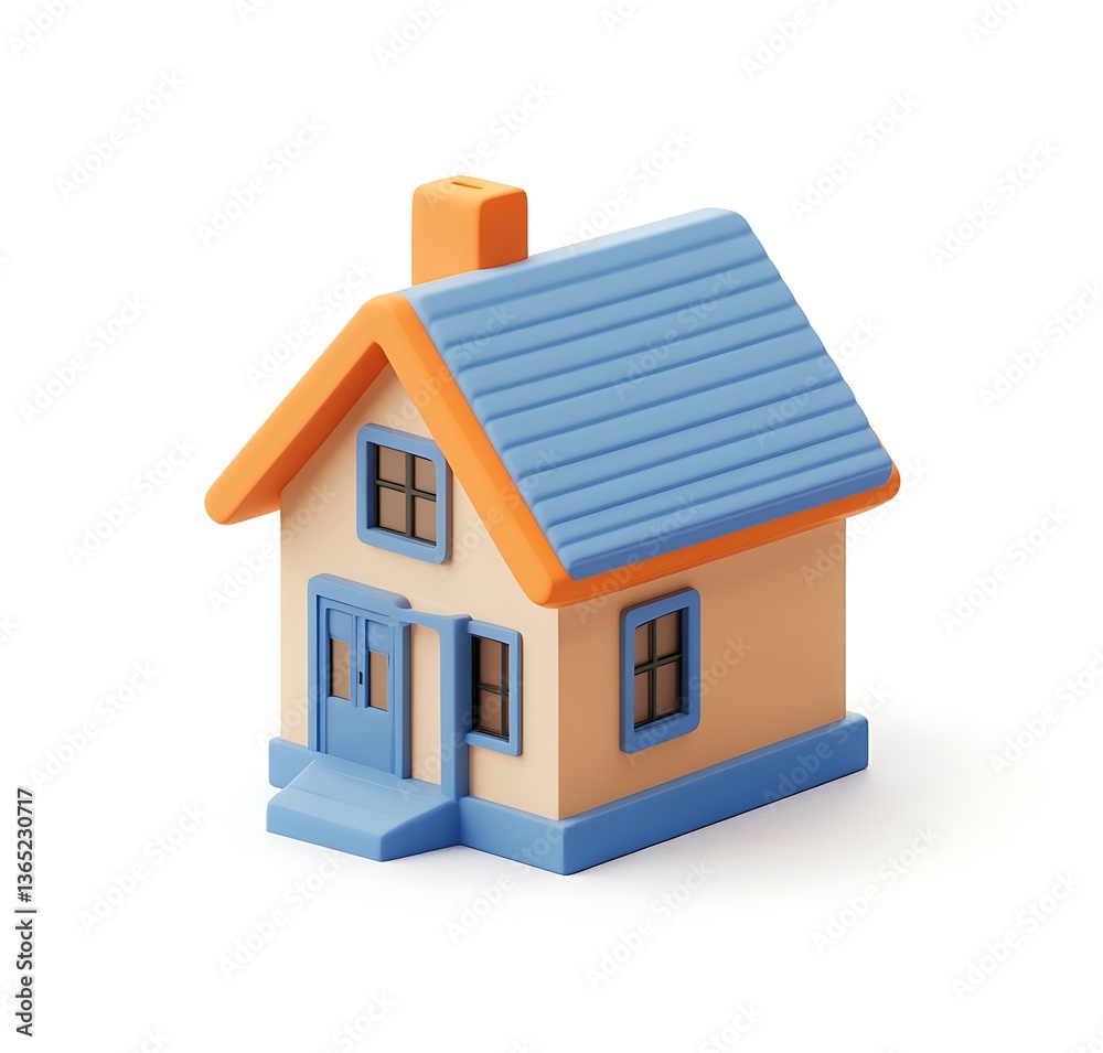 A simple icon of an orange and blue house, 3D rendering, white background A simple icon of an orange and blue house, 3D rendering, white background