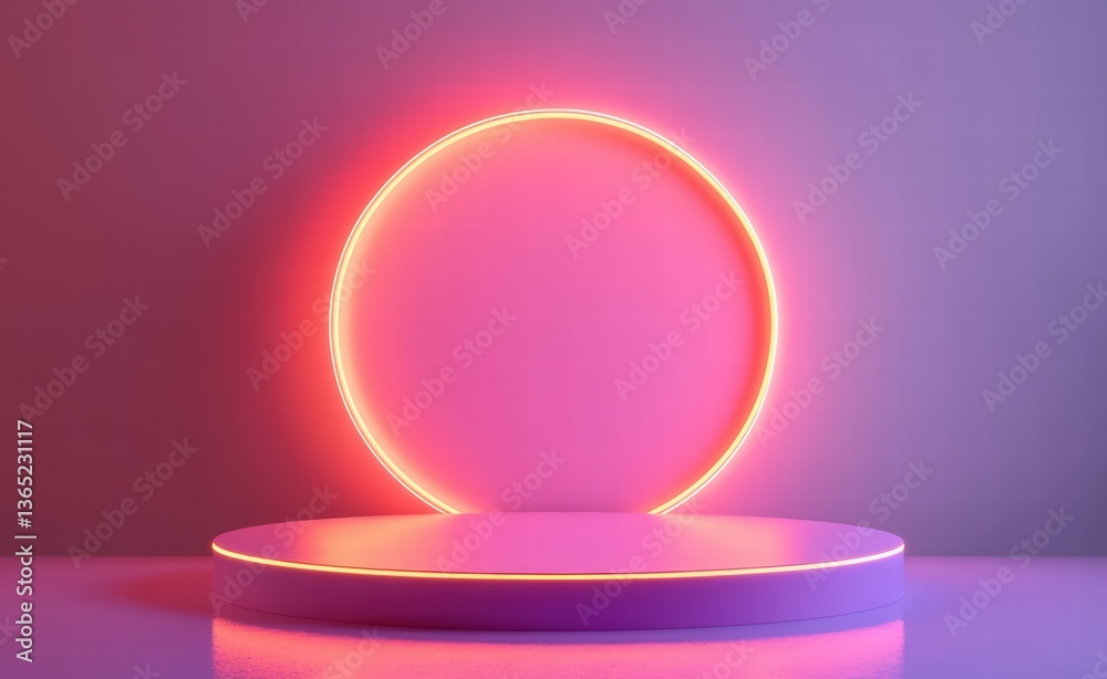 3d podium with geometric shapes and glowing light ring on pastel background. product display and presentation design 3d podium with geometric shapes and glowing light ring on pastel background. product display and presentation design