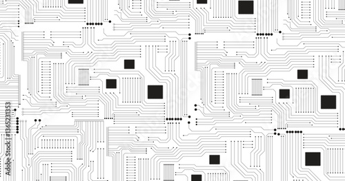 Advanced Technology Concept Visualization: Circuit Board CPU Processor and Cloud Computing. Digital Lines Move Data