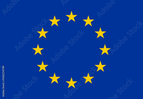 European Union flag with twelve yellow stars in a circular pattern on a blue background, representing unity and identity in official international vector design
