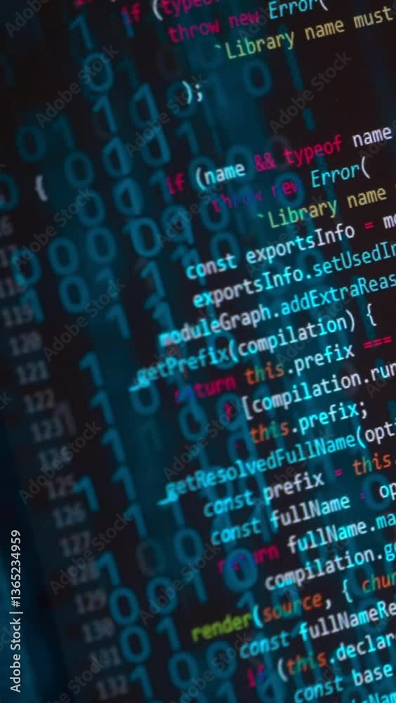 Code programming display. Vertical video