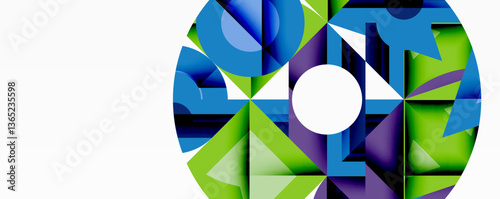 Abstract geometric artwork with interwoven angular and curved shapes, dynamic composition with smooth gradients and bold contrasts