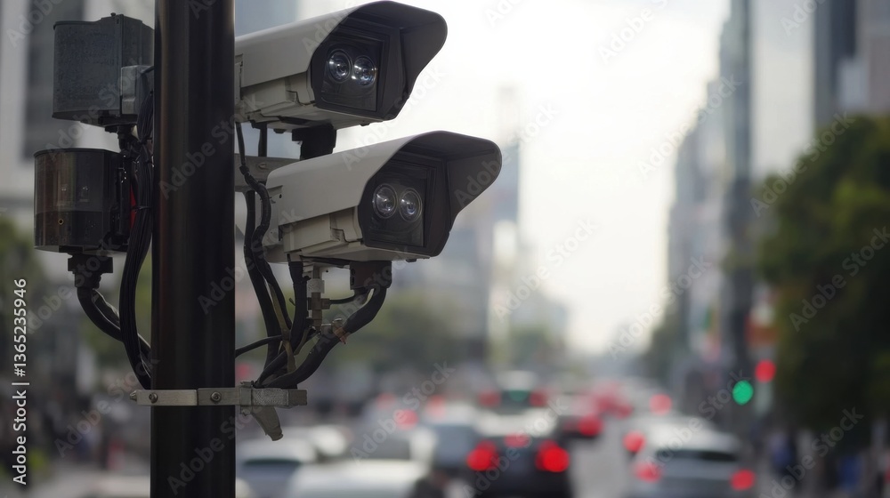 An AI powered intelligent traffic monitoring system, sensors and cameras optimizing traffic flow in real-time, Smart city tech style An AI powered intelligent traffic monitoring system, sensors and cameras optimizing traffic flow in real-time, Smart city tech style