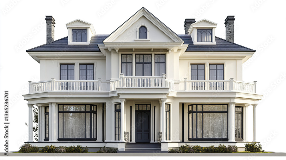 Fototapeta premium Elegant classic house with white facade and large windows