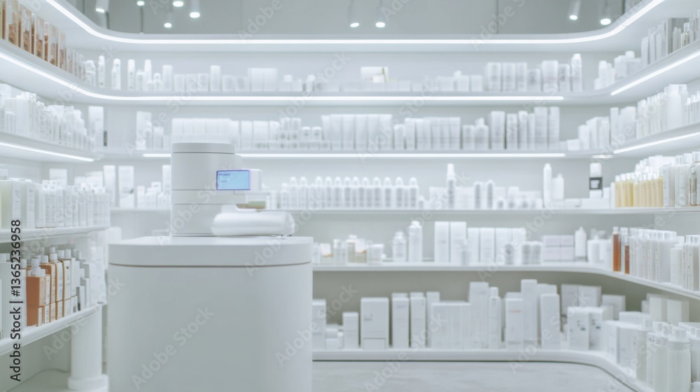 An AI powered inventory management system, automatically restocking products based on sales data and trends, Retail tech style An AI powered inventory management system, automatically restocking products based on sales data and trends, Retail tech style