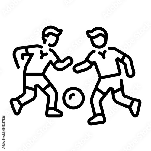 Two friends playing soccer, linear style icon 
