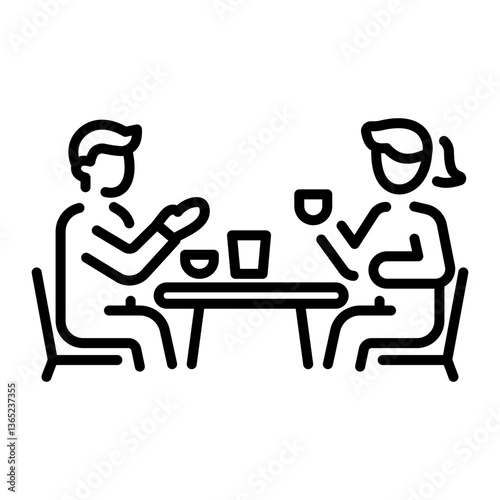 A linear style of coffee gossip between two friends 