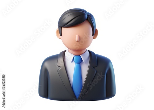 Corporate Persona: a 3D-rendered illustration of a clean-cut businessman in professional attire, with a modern minimalist design, ideal for business, finance, and corporate communications. 