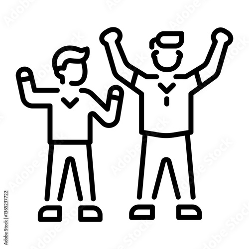 Two characters showing enthusiasm, linear style icon 