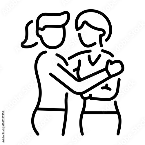 A linear style icon showing a friend support 