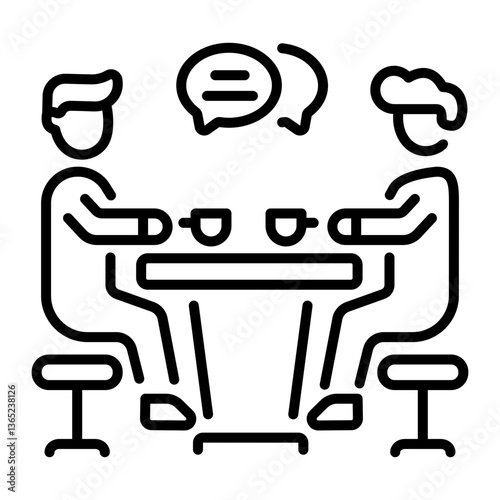 Friends doing tea gossip, linear style icon 