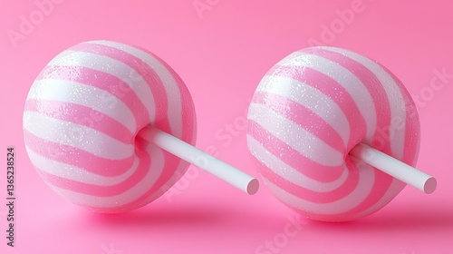 seamless of  Two sweet striped pink and white lollipops on stick on bright pink background , isolated on white background,  , copy space for text,