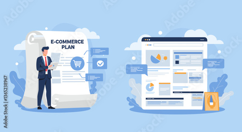 E-commerce Plan: A businessman reviews his online business strategy.