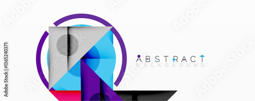 Geometric abstract design with layered triangles, circles, and gradients, forming a structured pattern with sharp contrasts and depth