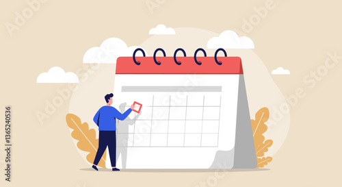 Man scheduling events on a large calendar.