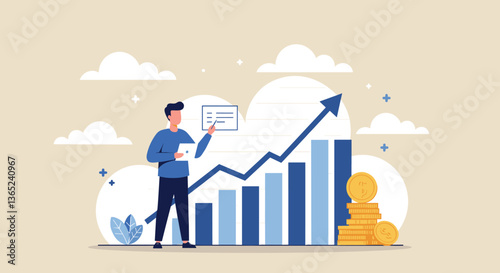 Man analyzing upward financial growth chart.
