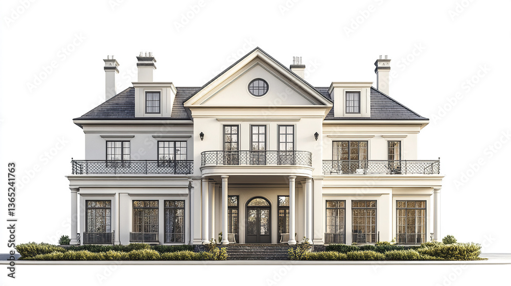 Elegant classic house with symmetrical design on white background Elegant classic house with symmetrical design on white background